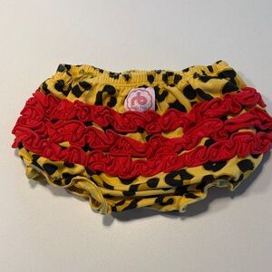 Yellow Leopard Print Baby Bloomers with Red Ruffle Trim